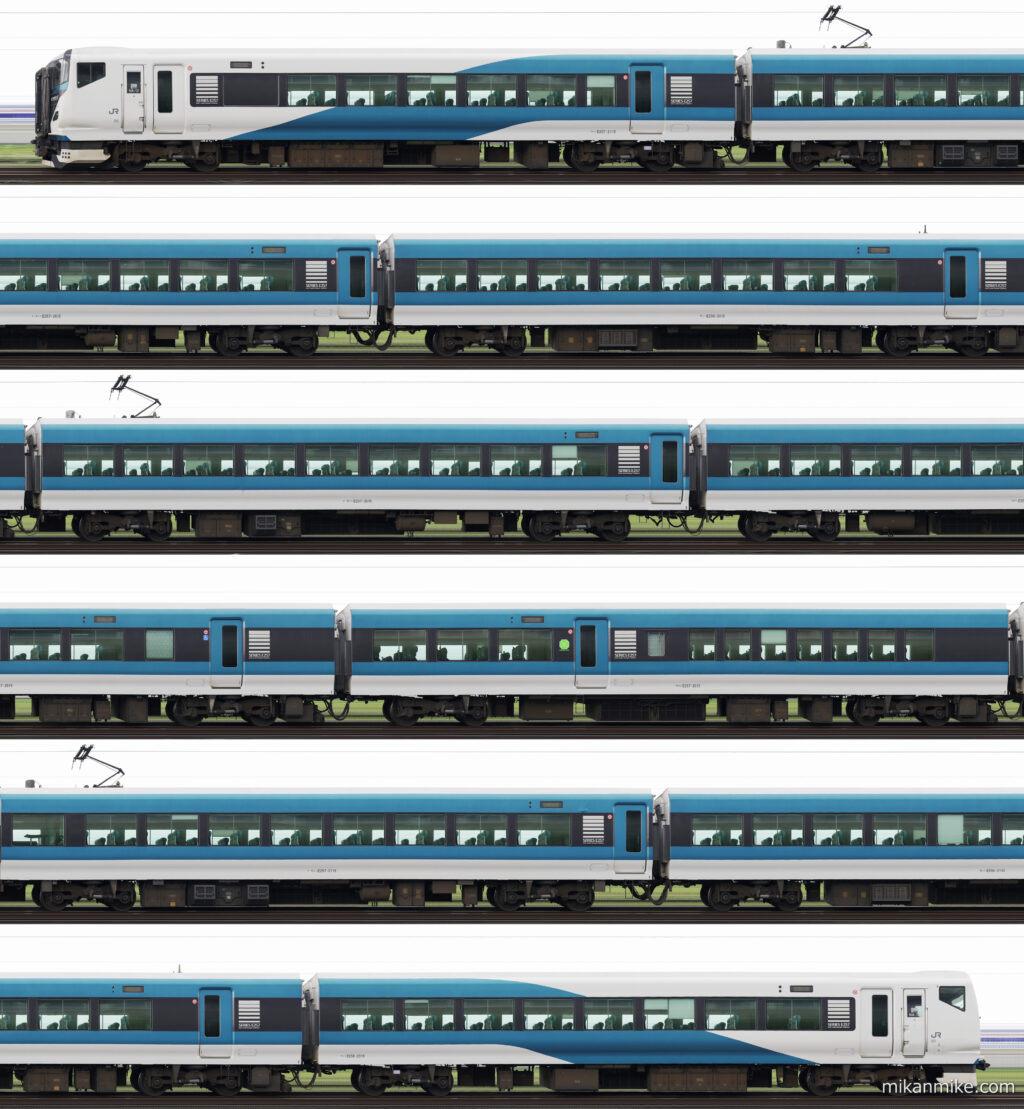 E257系2000番台NA-12編成の長編成サイドビュー