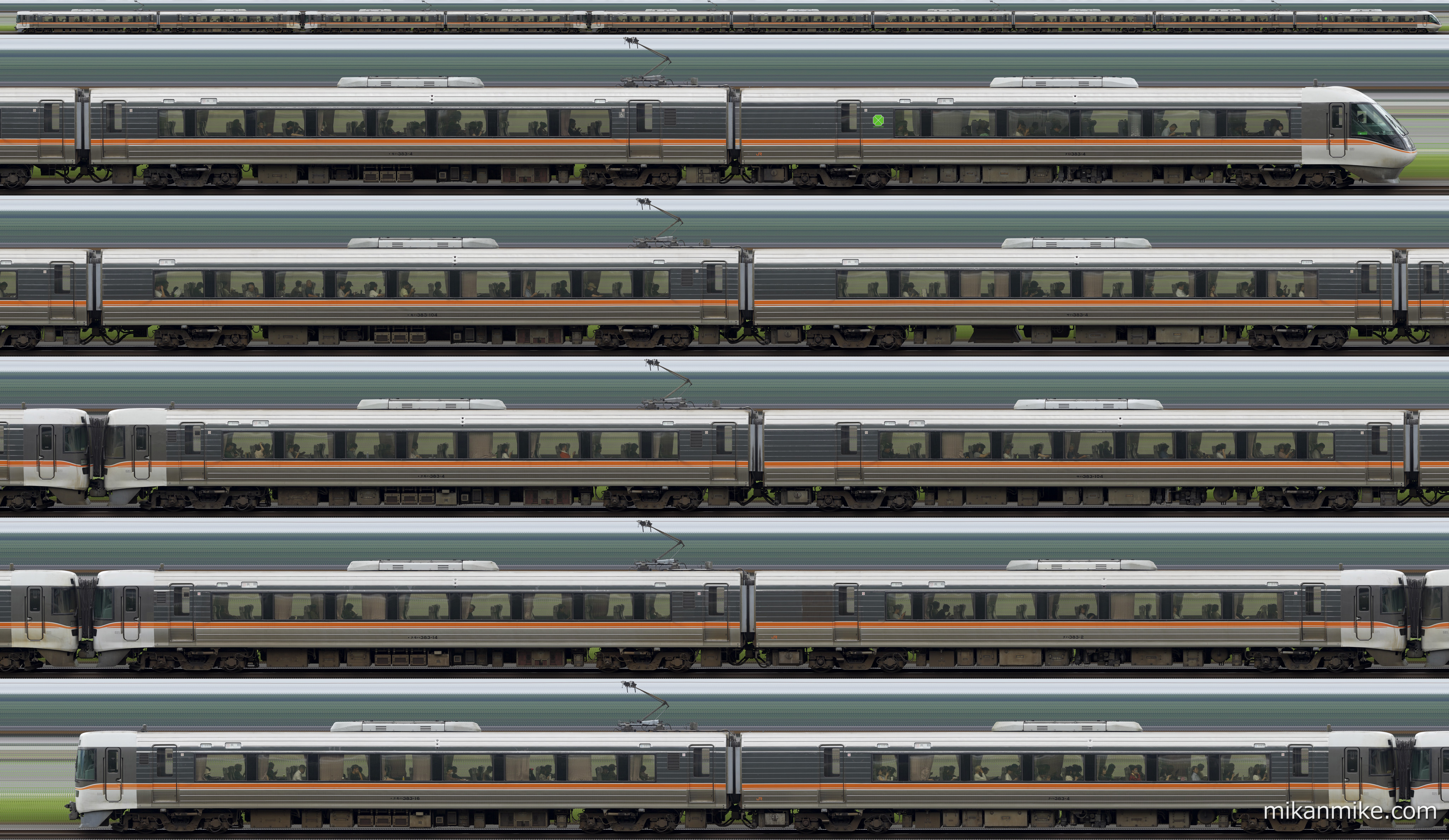 383系A4編成+A202編成+A204編成 特急「しなの」長編成サイドビュー
