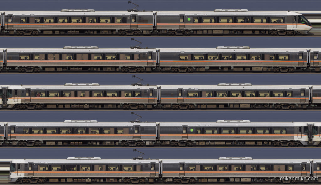 383系特急しなの号の長編成サイドビュー(J編成)