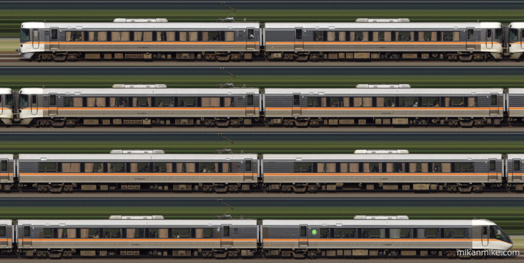 383系特急しなの号の長編成サイドビュー(H編成)