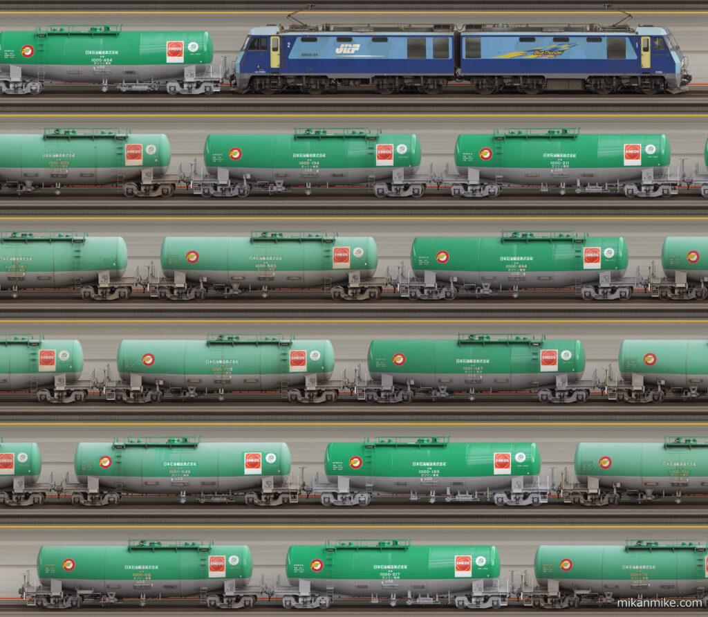 EH200-8+タキ1000形15両の長編成サイドビュー