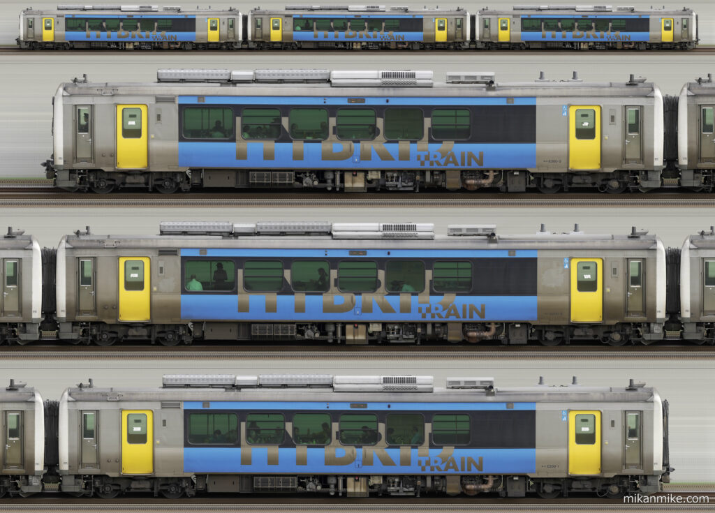 キハE200形3両編成の長編成サイドビュー