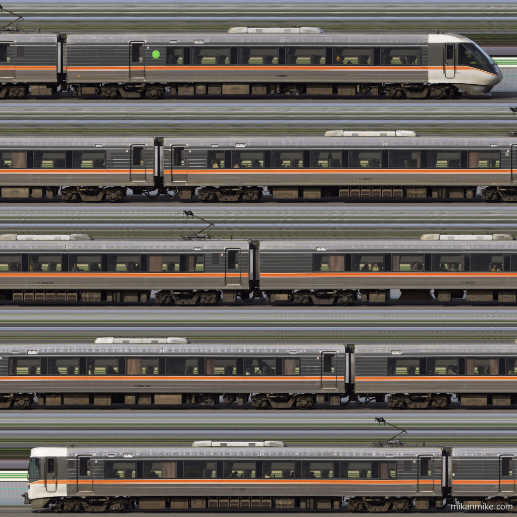 383系A1編成 特急「しなの」長編成サイドビュー