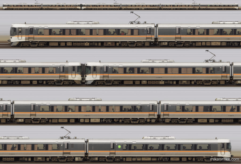 383系G編成(A101編成+A201編成)特急「しなの」長編成サイドビュー