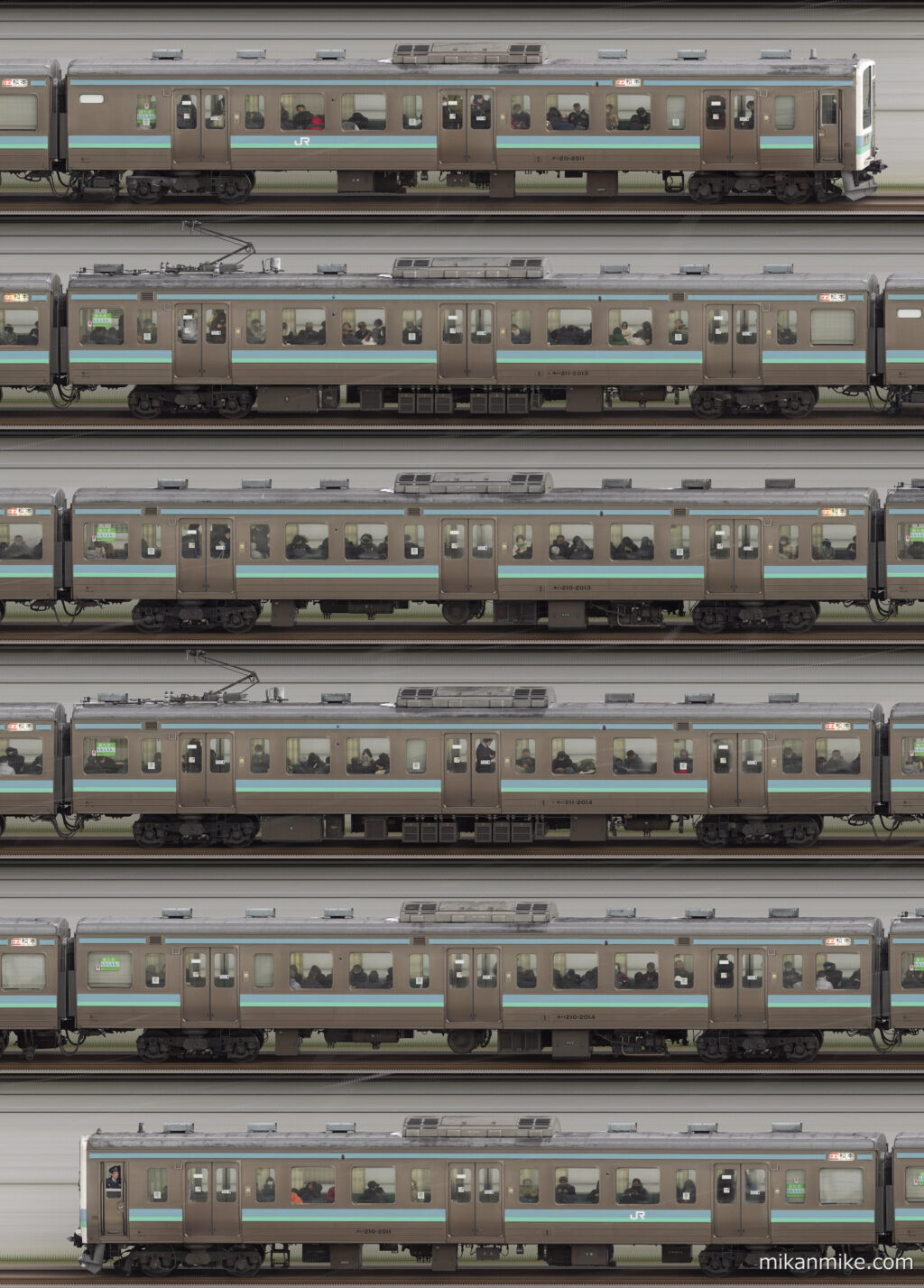 211系N609編成、長編成サイドビュー