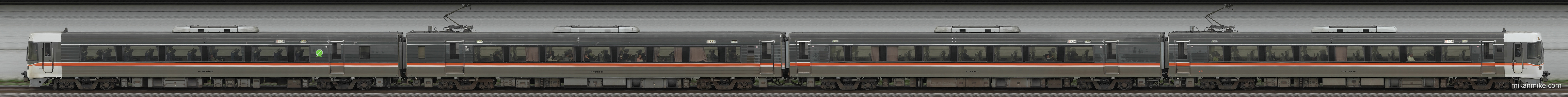 383系A102編成、
クロ383-102、
モハ383-11、
サハ383-111、
クモハ383-11、