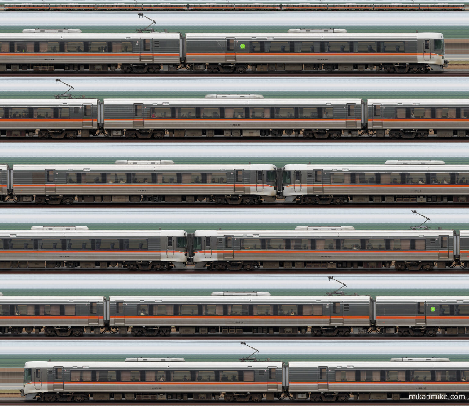 383系L編成で運転される特急しなの3号の長編成サイドビュー