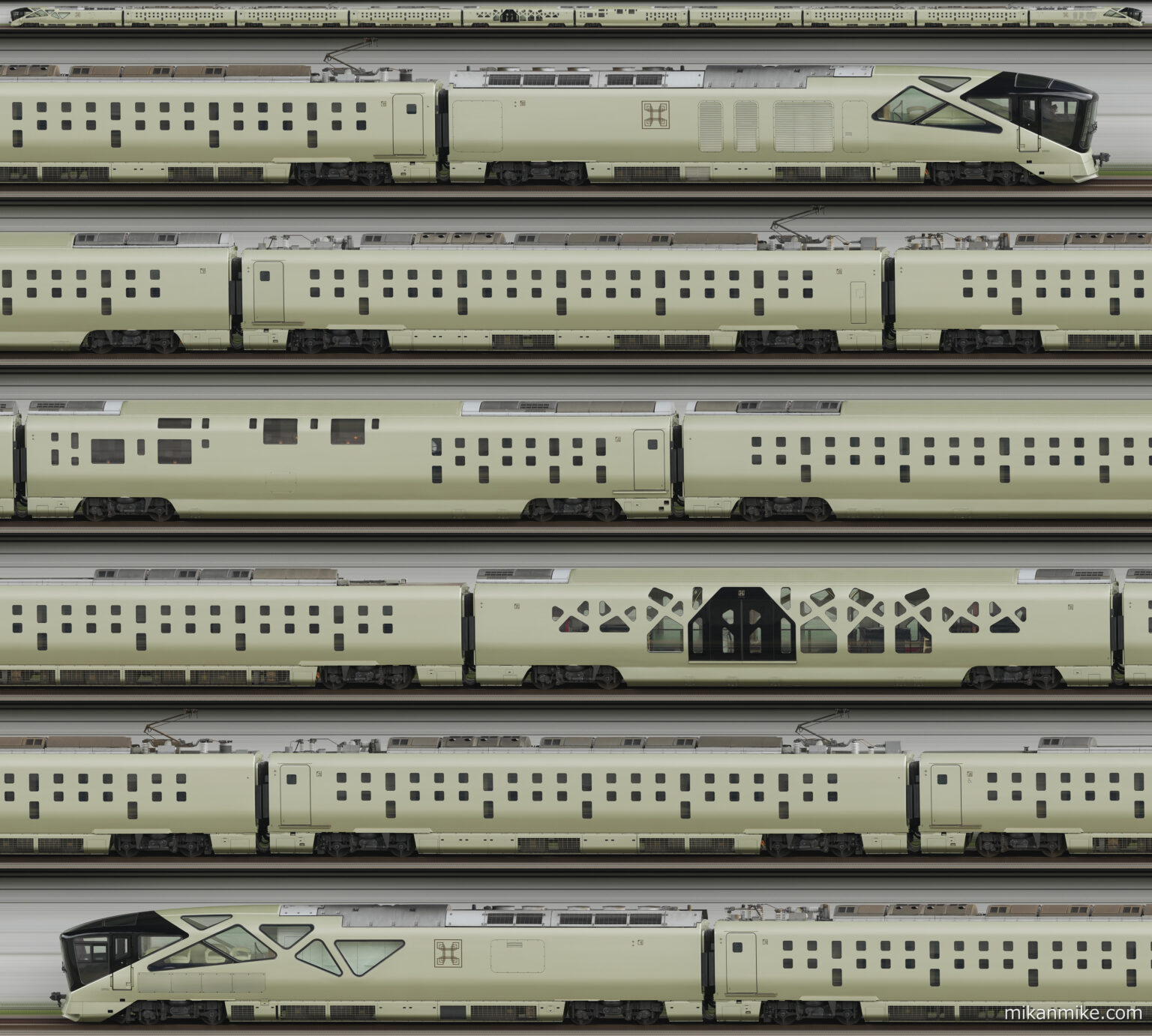 TRAIN SUITE 四季島の長編成サイドビュー