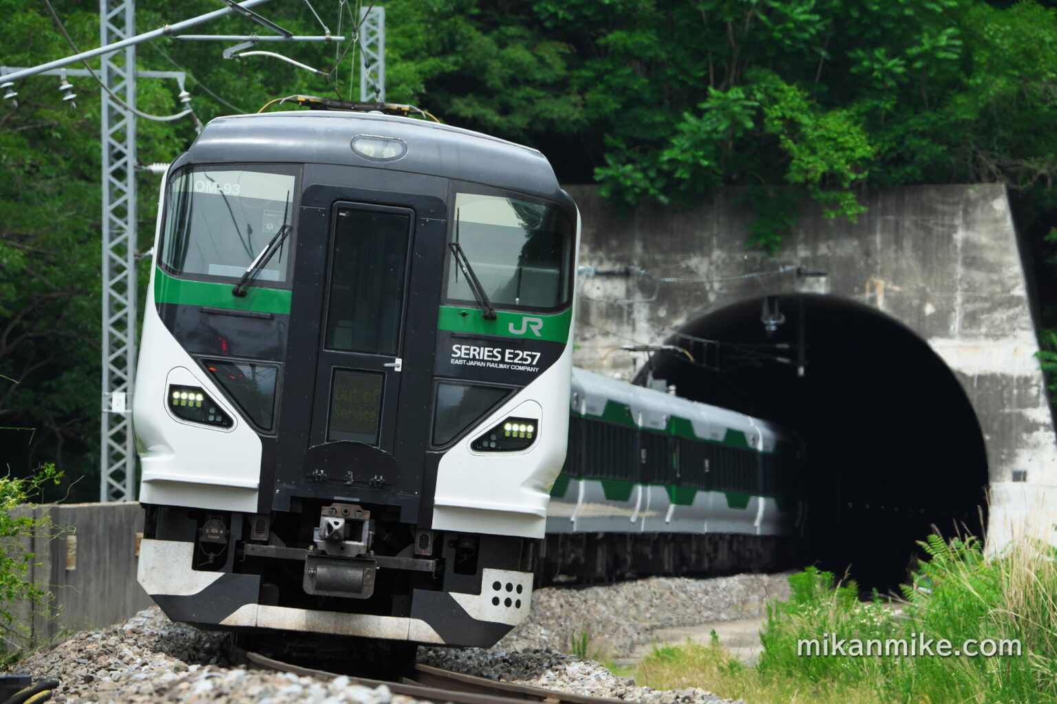 篠ノ井線を走行する、E257系5000番台、OM-93編成