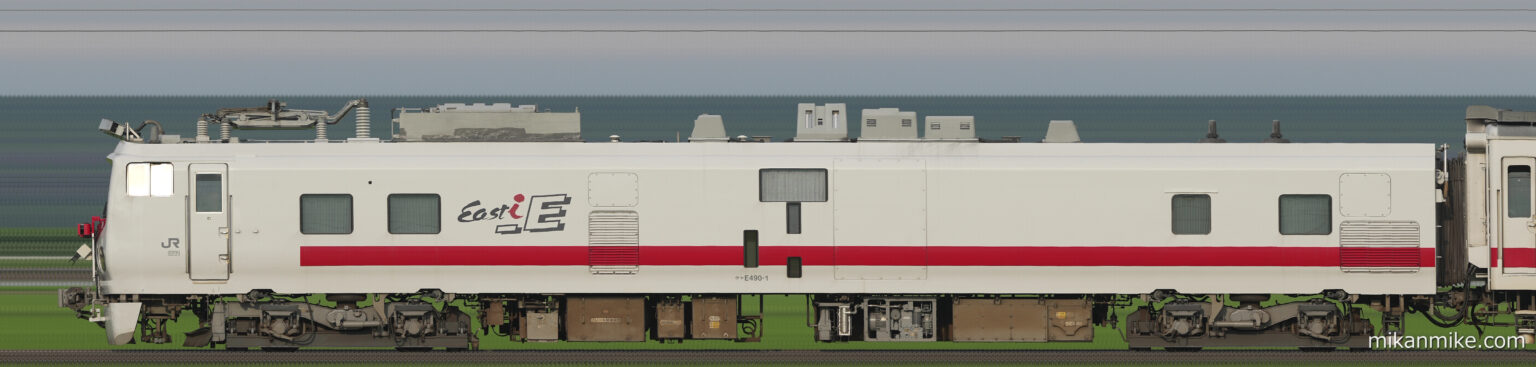 E491系、クヤE490-1の長編成サイドビュー