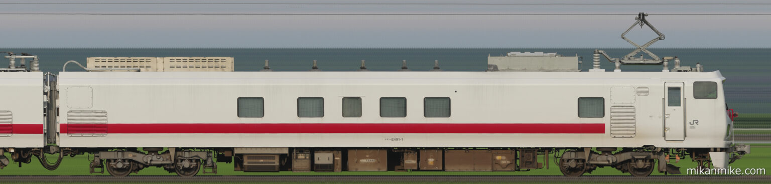 E491系、クモヤE491-1の長編成サイドビュー