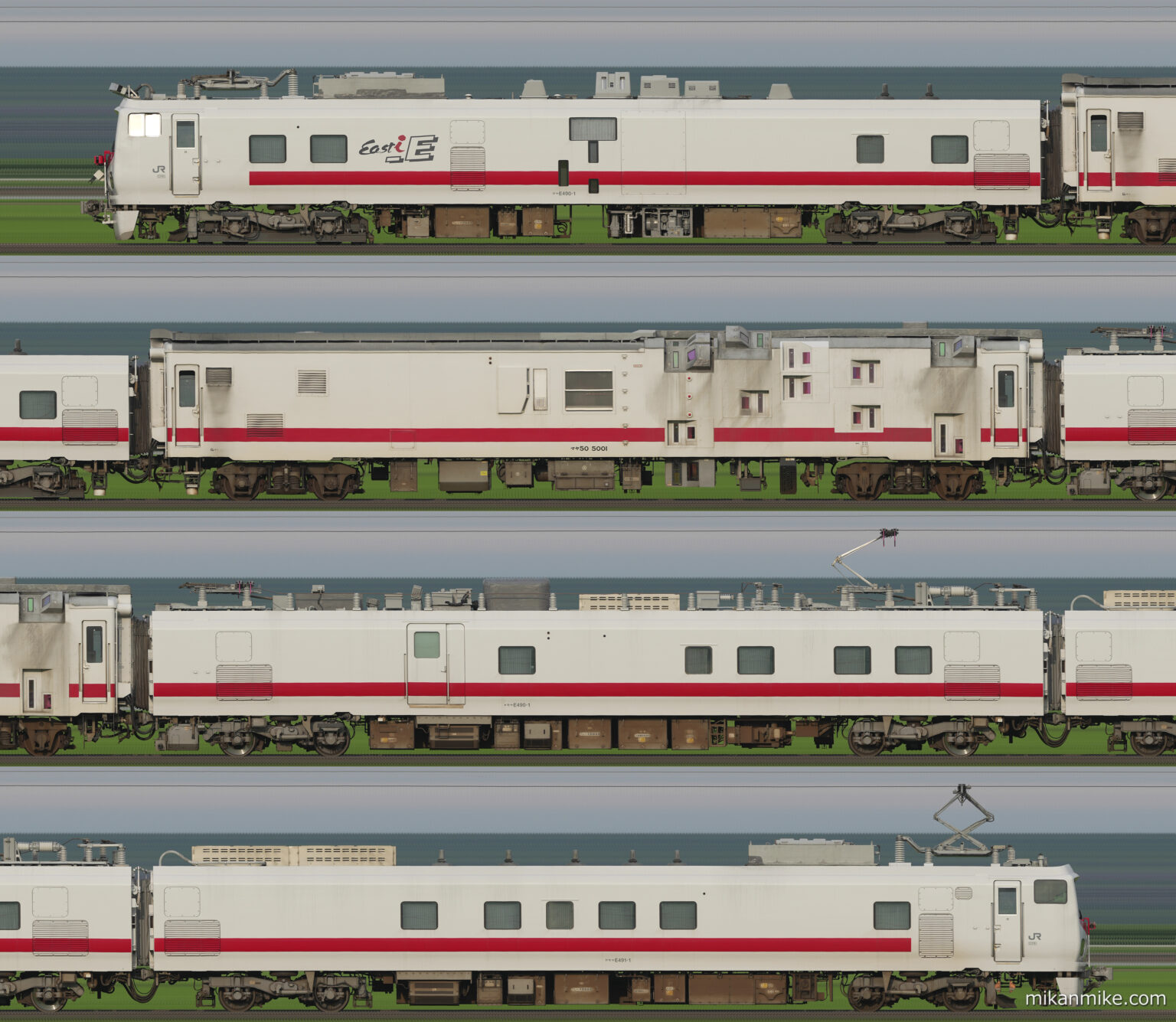 マヤ50-5001を組み込んだE491系East-i-Eの長編成サイドビュー