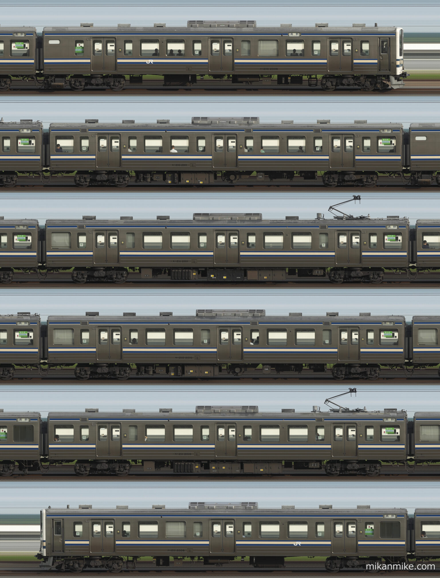 211系N608編成(横須賀色)の長編成サイドビュー